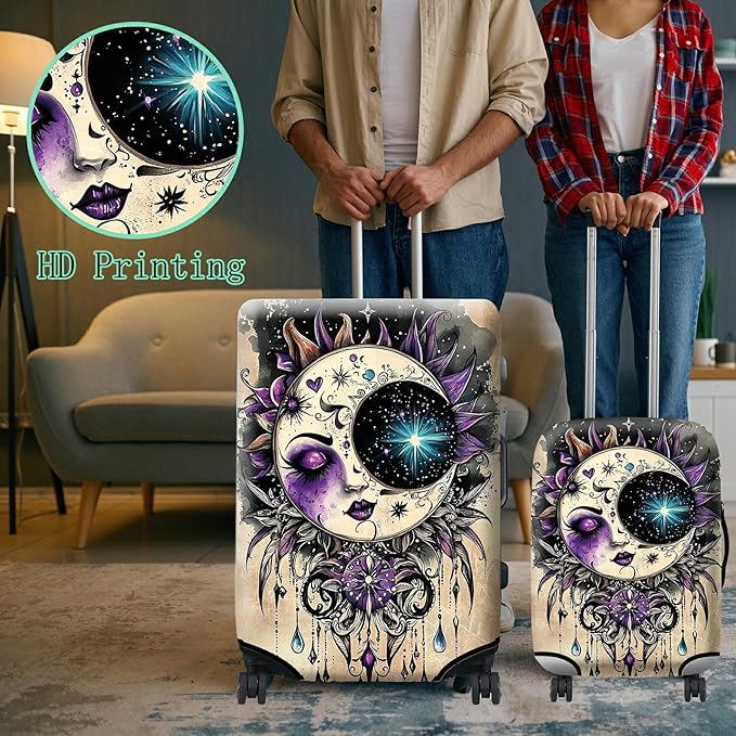 Luggage Protector Plus 1 Luggage Tag, Gothic Moon Face Travel Case Cover - Image 6