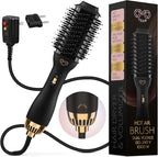 Manual Dual Voltage Blowout Hair Dryer Brush, Professional Hot Air Brush for European Travel 110V-120V/220V-240V, Black Gold Dryer and Volumizer for Women, 2.4 INCHES Oval Shape