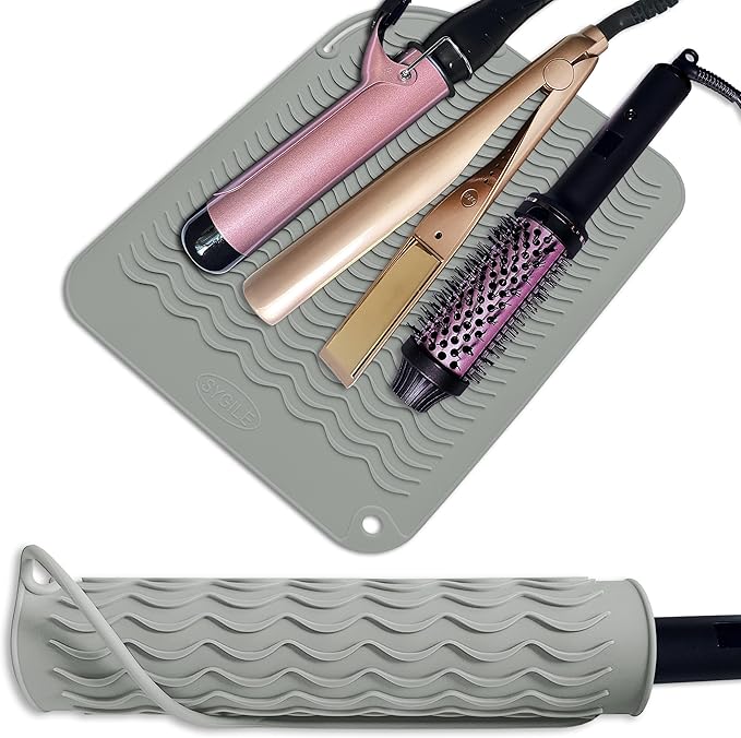 12" X 9" Large Heat Resistant Silicone Mat for Hair Styling Tools, Curling Iron Mat, Flat Iron Holder, Hair Straightener Pad, Makeup Mat, Hot Tools Mat for Travel Vanity Salon - Gray