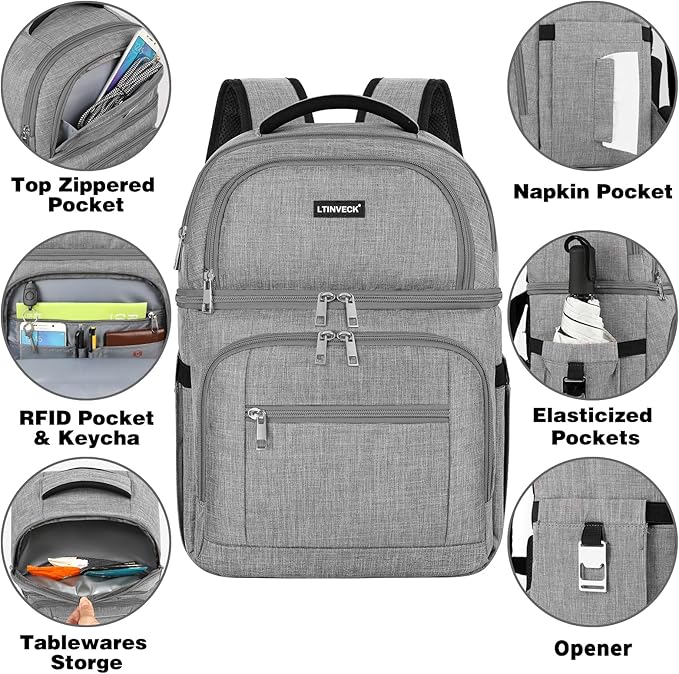 Cooler Backpack, Insulated Backpack Cooler Leakproof Double Deck Cooler Bag - Image 4