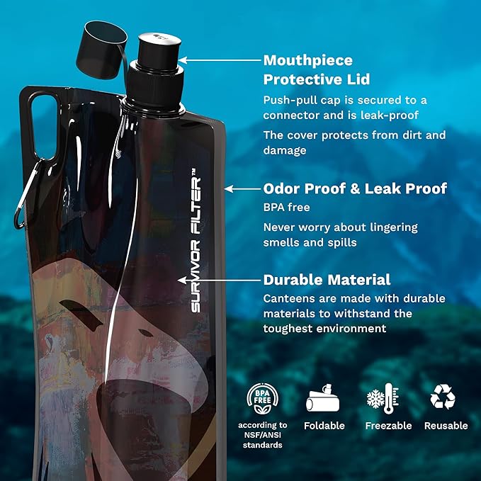 Survivor Filter Collapsible Water Bottles, Canteens 2 Pack - Image 4