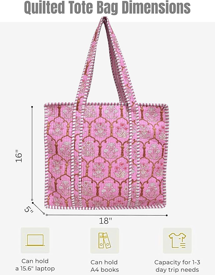 Cotton Quilted Tote Bag for Women – Large Beach & Travel Tote - Image 5