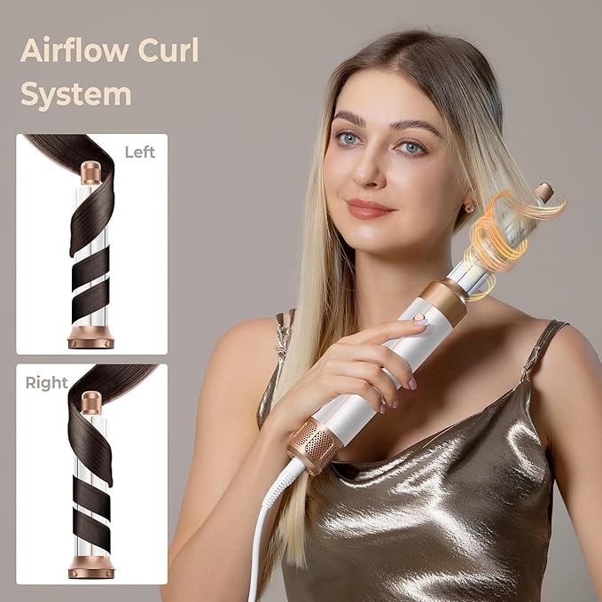 Blow Dryer Brush 7 in ONE，Autowrap Curling Wand, 110,000 RPM High-Speed Negative Ionic Hair Dryer with Diffuser Concentrator, Round Brush Blow Dryer Air Styler, Volumizing Hair Styling Tools