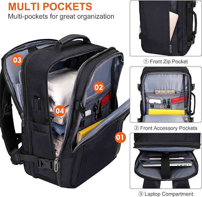 PIJUSHI Travel Backpack for Women Men Expandable Carry on Luggage Backpack - Image 4