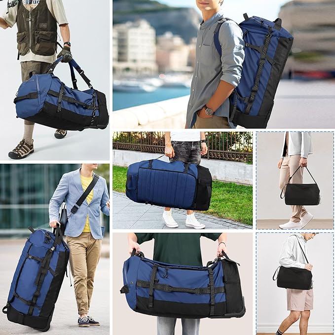 Rolling Duffle Bag with Wheels, 86L 30”Folding Duffle Backpack with 2 Wheels - Image 7