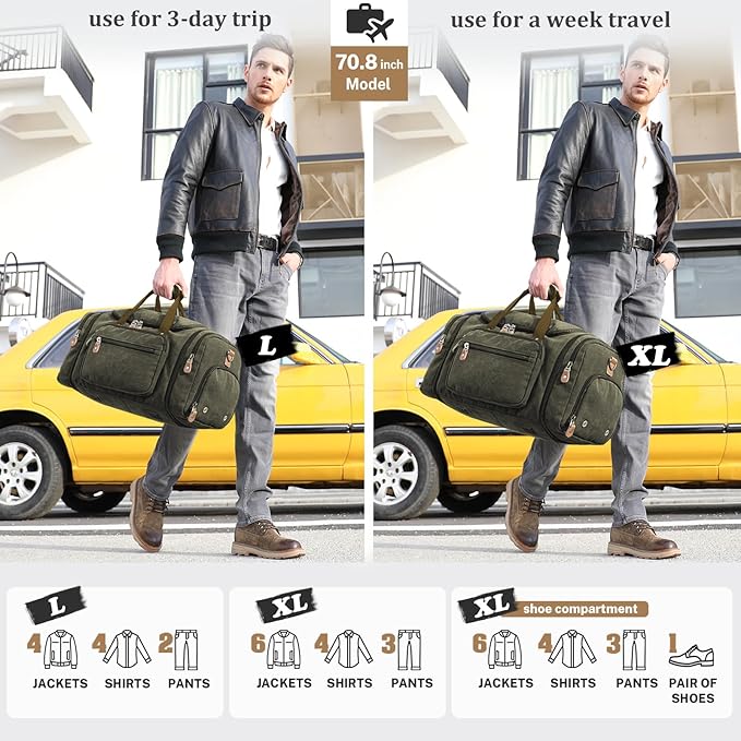 Gonex Canvas Duffle Bag 60L Travel Duffel Overnight Weekend Bag - Image 8