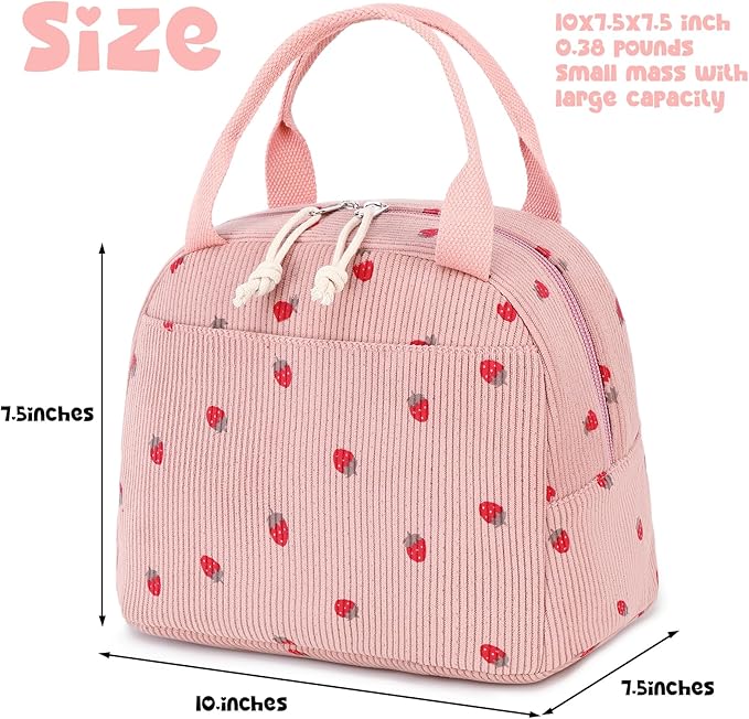 Bluboon Lunch Bag for Women Men Cute Corduroy Lunch Tote Bags Reusable - Image 2