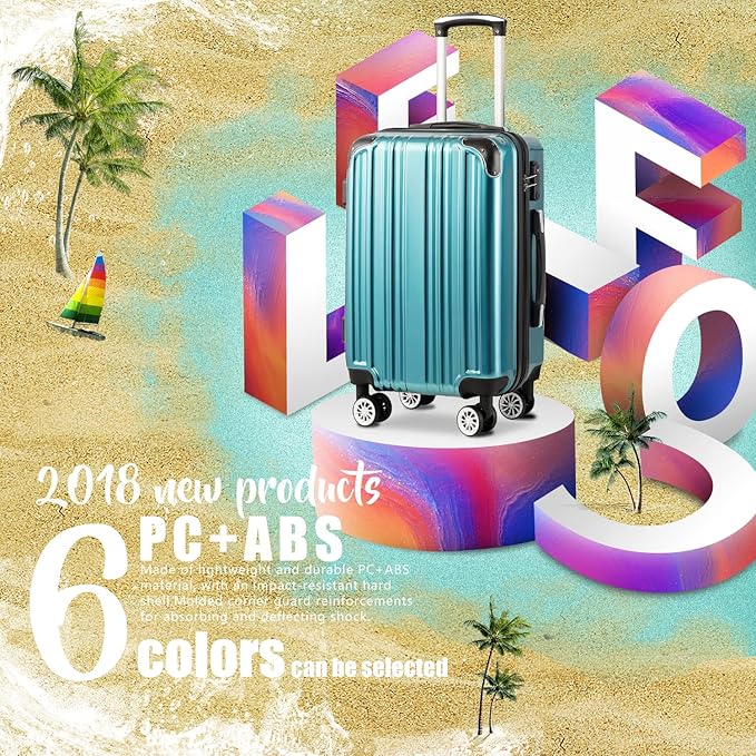 Coolife Luggage Expandable Suitcase PC+ABS Spinner 20in 24in 28in Carry on) - Image 2
