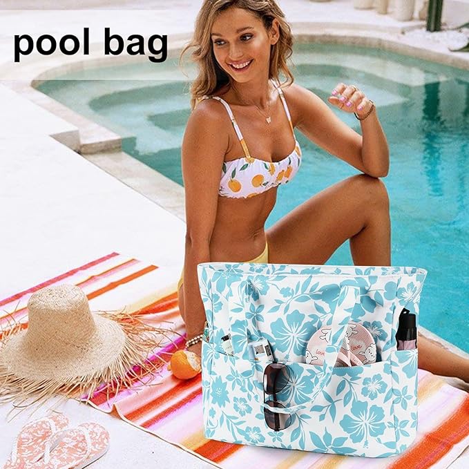 LEDAOU Large Beach Tote Bag Women Waterproof Sandproof Zipper Beach Tote Bag - Image 2