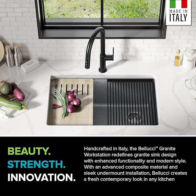 KRAUS Kitchen Sink Bellucci 29” Undermount Workstation Granite, Metallic Gray - Image 4
