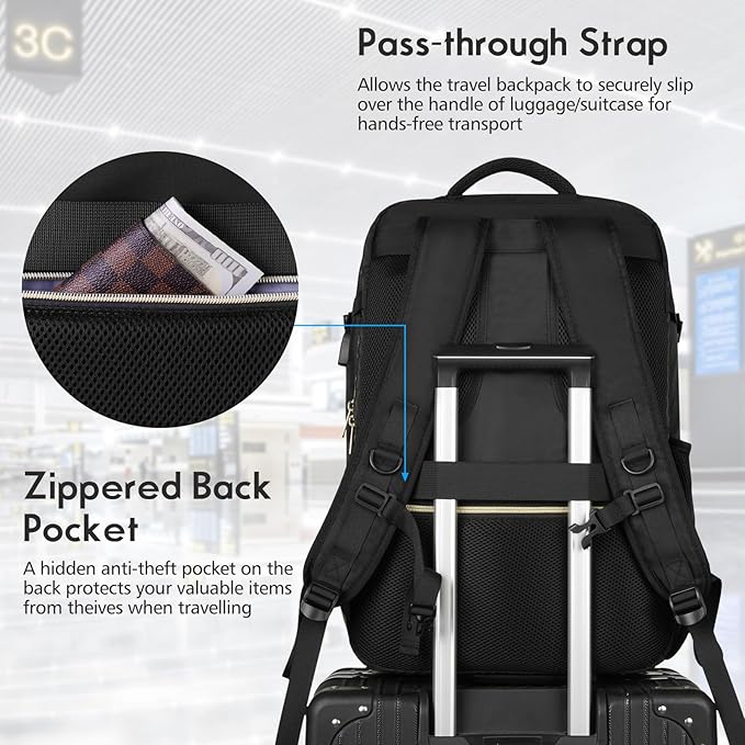 MOMUVO Large Travel Backpack Women, Flight Approved Carry On Backpack - Image 4