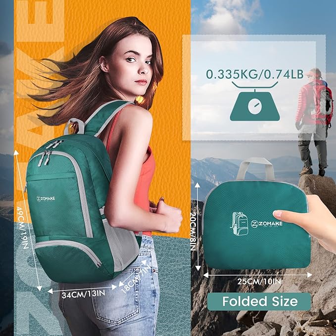 ZOMAKE Lightweight Packable Backpack 30L, Foldable Hiking Backpacks Water - Image 2
