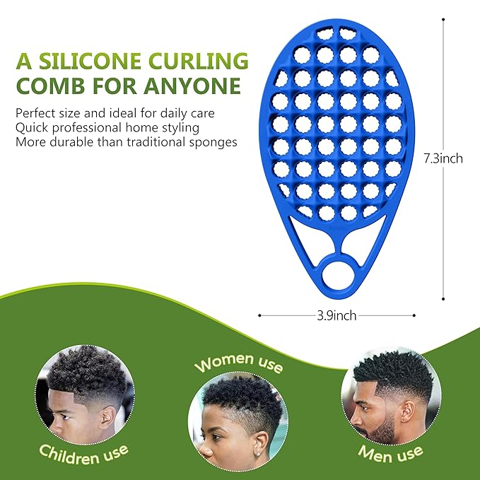 KOUPA Magic Silicone Curly Hair Brush, One Piece Twist Curl Comb for Afro Curls, Washable Hair Tool for Men Women, Blue, 2 Pieces