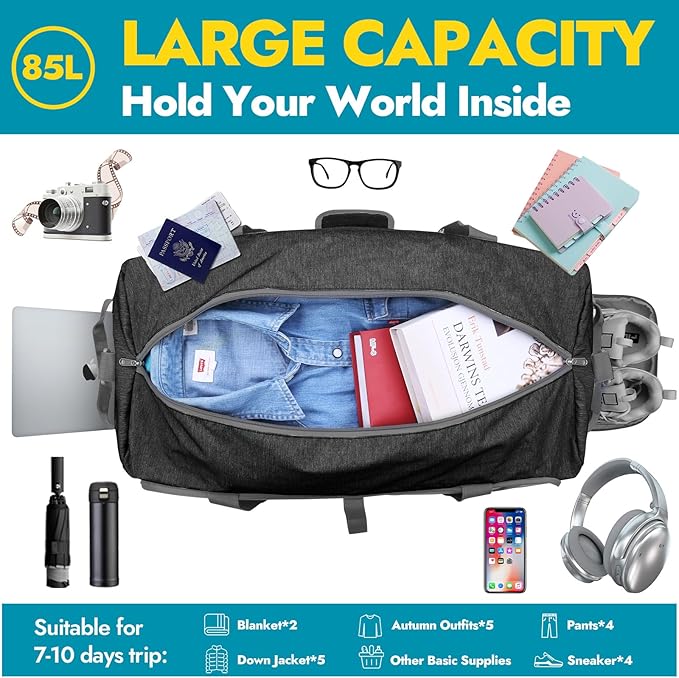 Canway 85L Travel Duffel Bag, Foldable Weekender Bag - Image 3