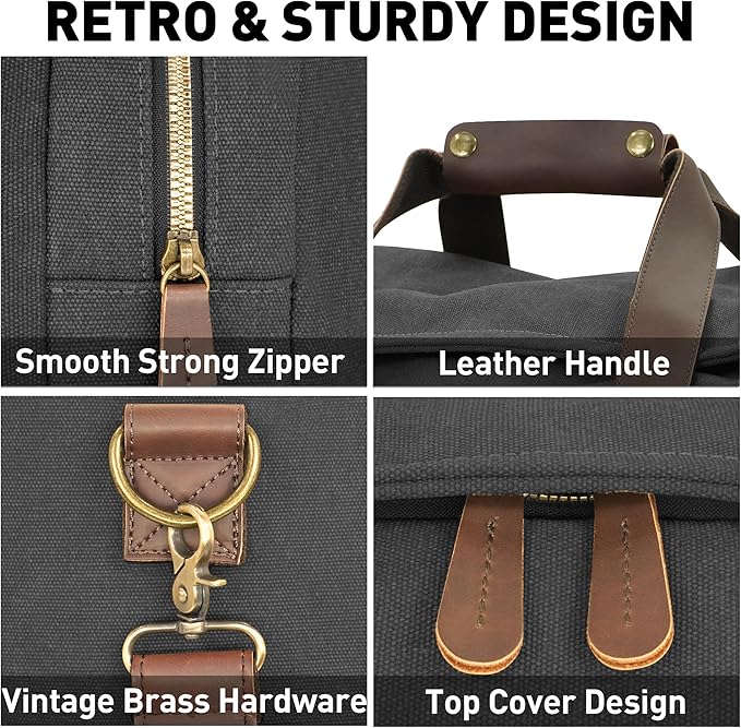 60L Travel Bags for Men, Nomad Canvas Duffle Bag Vintage Genuine Leather Travel - Image 5