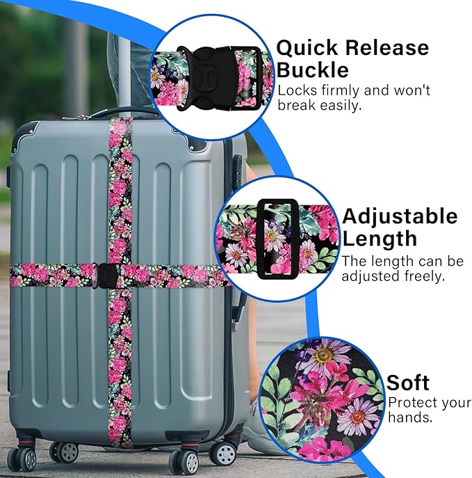 2 Pack Luggage Straps for Suitcases, Adjustable Travel Belt - Image 4