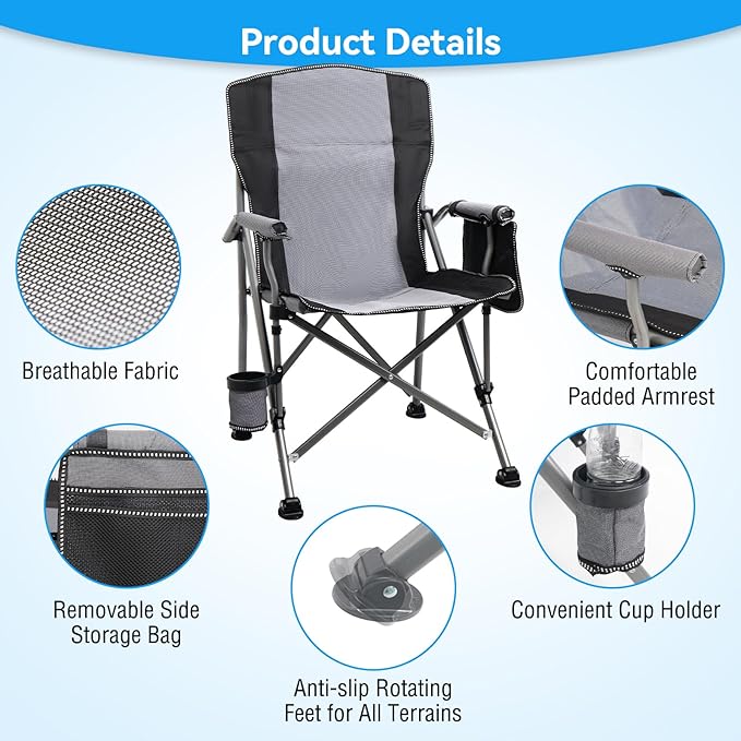 Camping Chair for Adults Heavy Duty Outdoor Patio Lawn Chairs Portable Support - Image 6