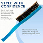 Giorgio GION1B Neon Blue 7.75 inch Gentle Touch Detangler Hair Brush for Men and Women. Soft Bristles for Sensitive Scalp. Wet and Dry for all Hair Types. Scalp Massager Brush Stimulate Hair Growth