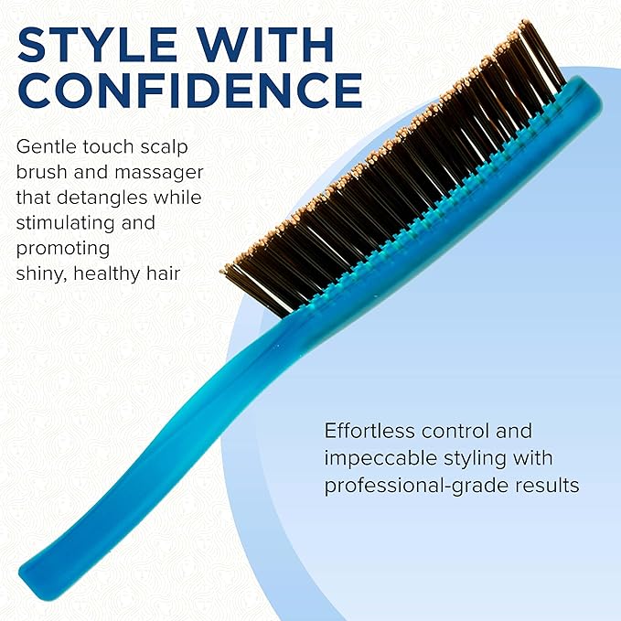 Giorgio GION1B Neon Blue 7.75 inch Gentle Touch Detangler Hair Brush for Men and Women. Soft Bristles for Sensitive Scalp. Wet and Dry for all Hair Types. Scalp Massager Brush Stimulate Hair Growth