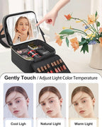 Travel Makeup Bag with LED Mirror Double Layer Makeup Case with Lighted Mirror - Image 3