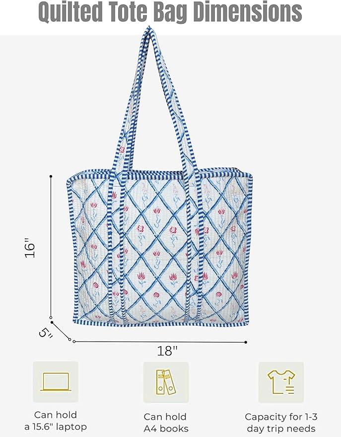 Cotton Quilted Tote Bag for Women – Large Beach & Travel Tote - Image 5