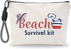 Funny Make Up Bag For Woman, Cosmetic Bag With Hand Strap- Beach Survival Kit - Lined Toiletry Bag - Retro Summer Theme Pouch, Girl Organizer With Zipper, Women Essentials & Accessories - B05