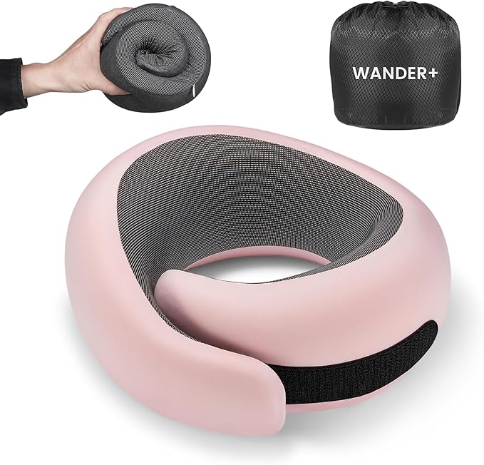 WANDER PLUS® Genuine Travel Pillow, 100% Pure Memory Foam Neck Pillow by WANDERPLUS