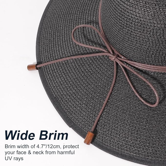 DRESHOW Beach Hats for Women Big Straw Wide Brim Summer Hat Floppy Foldable - Image 4