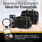 Clear Makeup Bag Set - Premium Quality Travel Cosmetic Bag w/Clear Transparent Front - 3pcs Gift for Travelers - Large & Small Makeup Bags & Portable Mirror in a Beautiful Gift Box, Black