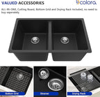 Dcolora 33 inch Quartz Matte Black Granite Composite Double Bowl Undermount - Image 5