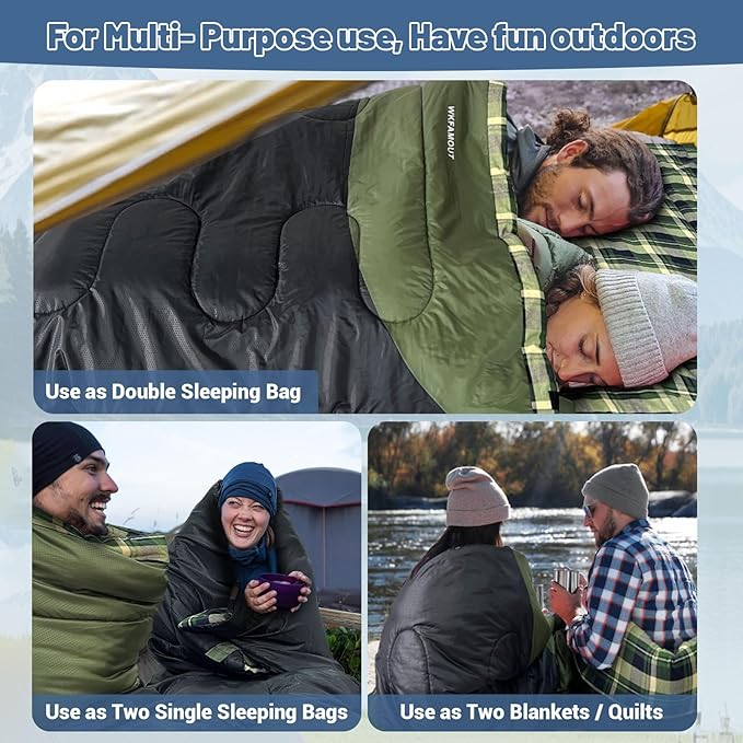 Double Sleeping Bag for Adults Machine Washable 2 Person Camping Sleeping Bag - Image 4