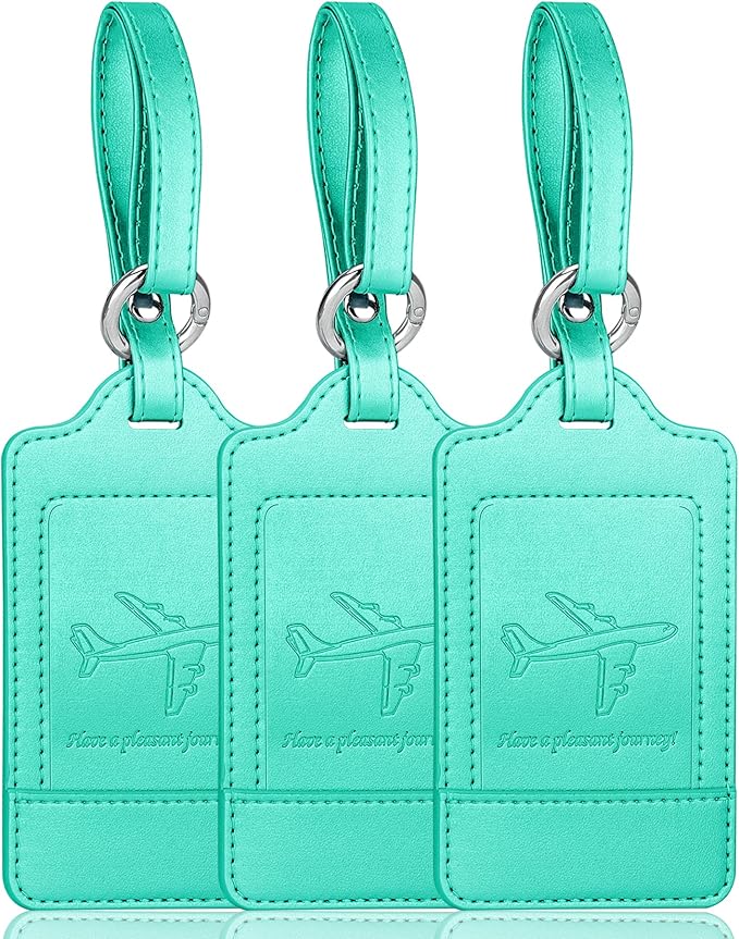 Teskyer Luggage Tags, 3 Pack Premium PU Leather Luggage Tags Privacy Protection by TESKYER