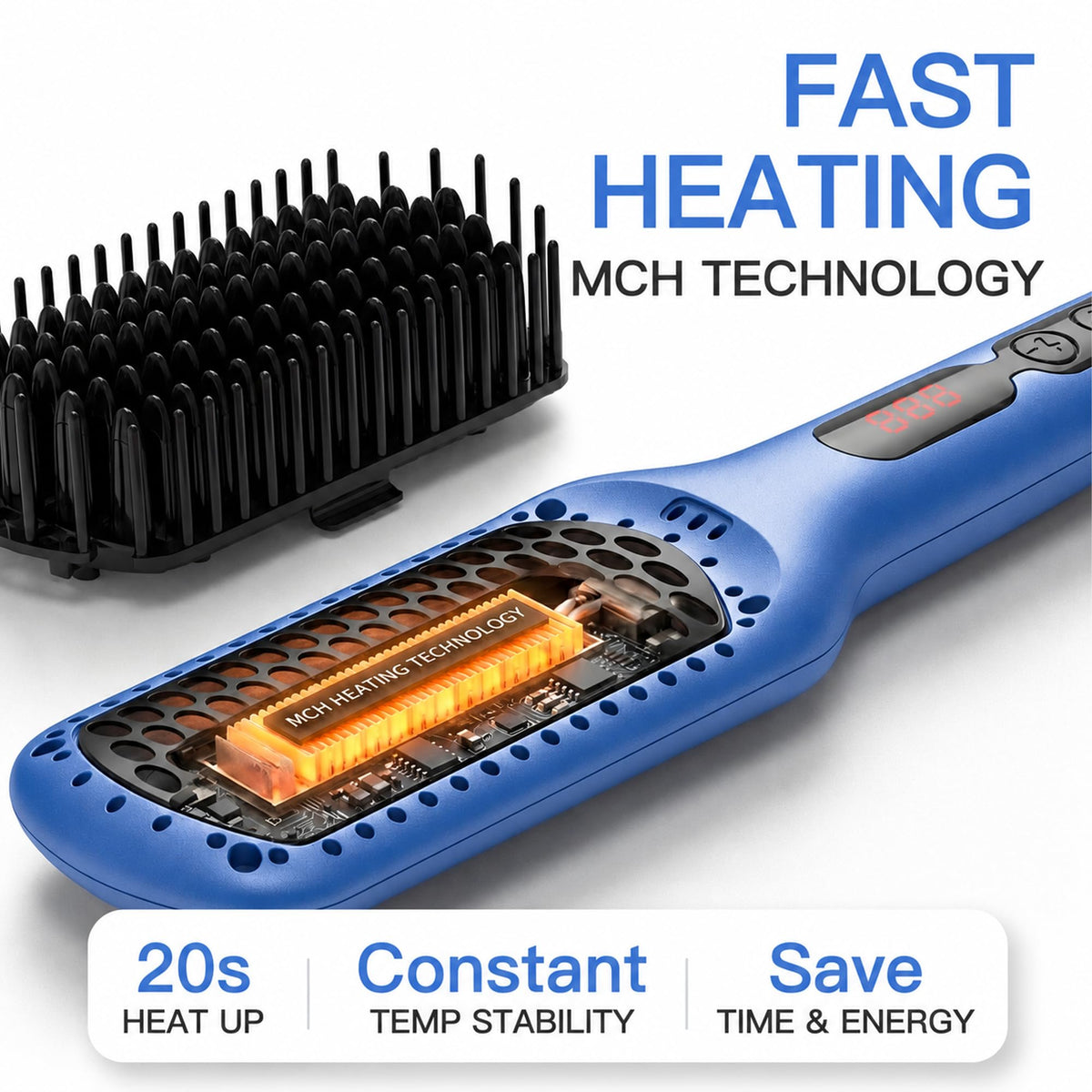 Ceramic Ionic Hair Straightener Brush (Gentian Blue)
