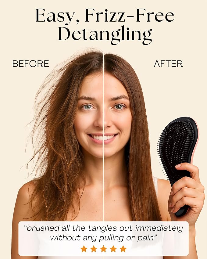 Lily England Teen Girl Gifts Trendy Stuff - Gentle Detangler Hair Brush for Curly, Thick, Straight & Natural Hair - Attractive Gift for Teen Girls with Flexible Bristles for Wet & Dry Hair, Rose-Gold