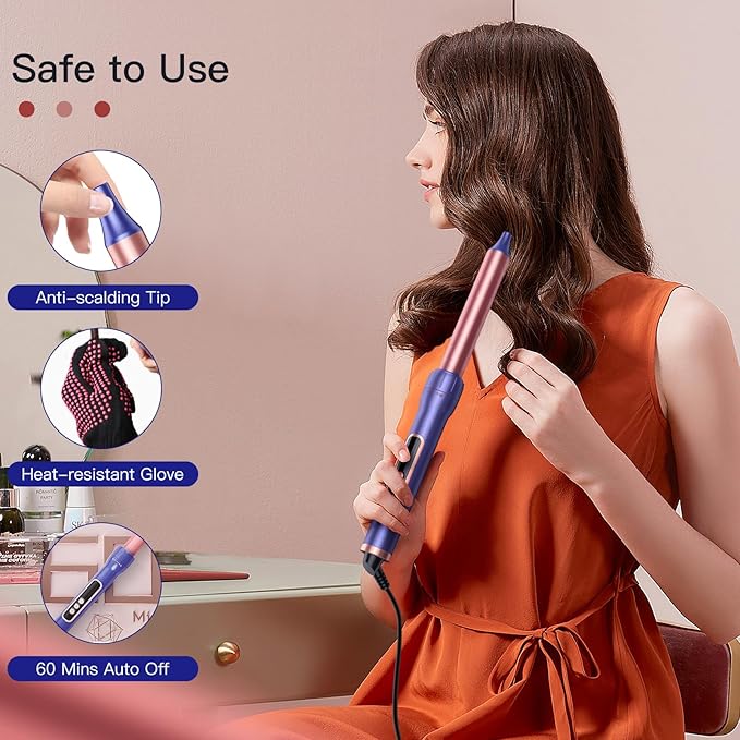 Brightup PRO 5-in-1 Curling Iron Wand with LCD Display, Ceramic Hair Waiver Curler with 3 Barrels & Negative Ions for Frizz-Free, Salon-Level Waves and Curls, Tangle-Free Swivel Cord