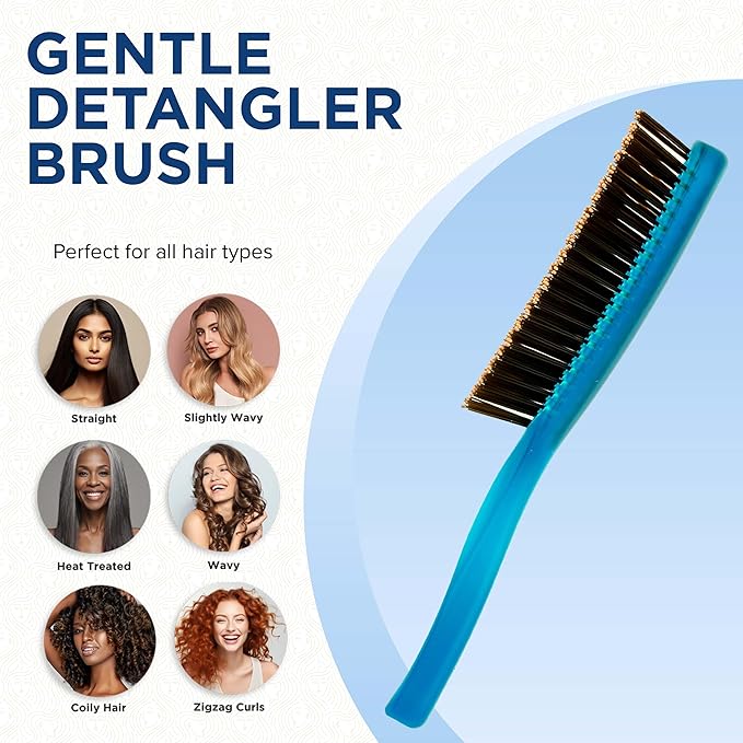 Giorgio GION1B Neon Blue 7.75 inch Gentle Touch Detangler Hair Brush for Men and Women. Soft Bristles for Sensitive Scalp. Wet and Dry for all Hair Types. Scalp Massager Brush Stimulate Hair Growth