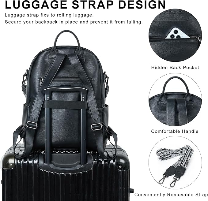 Backpack Purse for Women Laptop Backpack, Leather Travel Backpack Shoulder Bag - Image 7