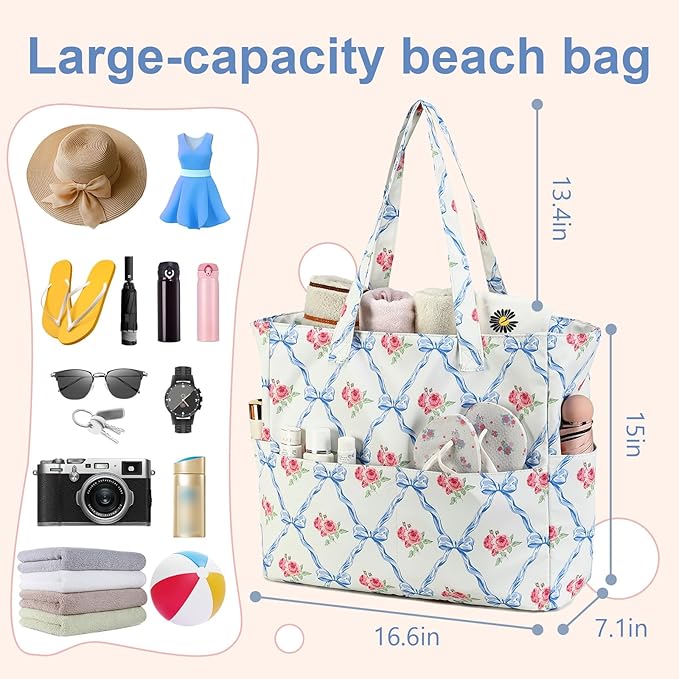 LEDAOU Beach Bag Waterproof Sandproof Women Tote Bag Pool Bag - Image 5