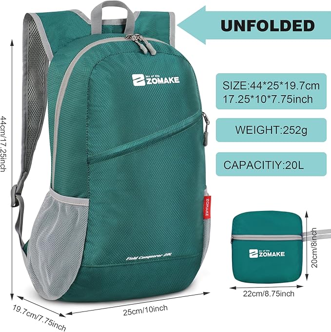 ZOMAKE Lightweight Packable Backpack 20L, Foldable Backpacks Small Daypack - Image 2