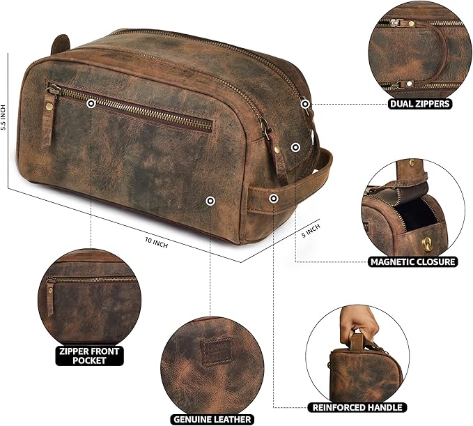 LEATHER VILLAGE Premium Leather Toiletry Travel Pouch - Image 2