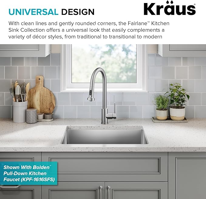KRAUS Fairlane 25-inch Undermount Single Bowl 18-Gauge Stainless Steel Kitchen - Image 5