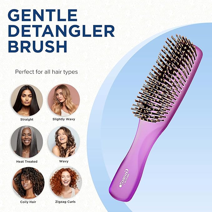 Giorgio GION1PP Neon Purple 7.75 inch Gentle Touch Detangler Hair Brush for Men and Women. Soft Bristles for Sensitive Scalp. Wet and Dry for all Hair Types. Scalp Massager Brush Stimulate Hair Growth