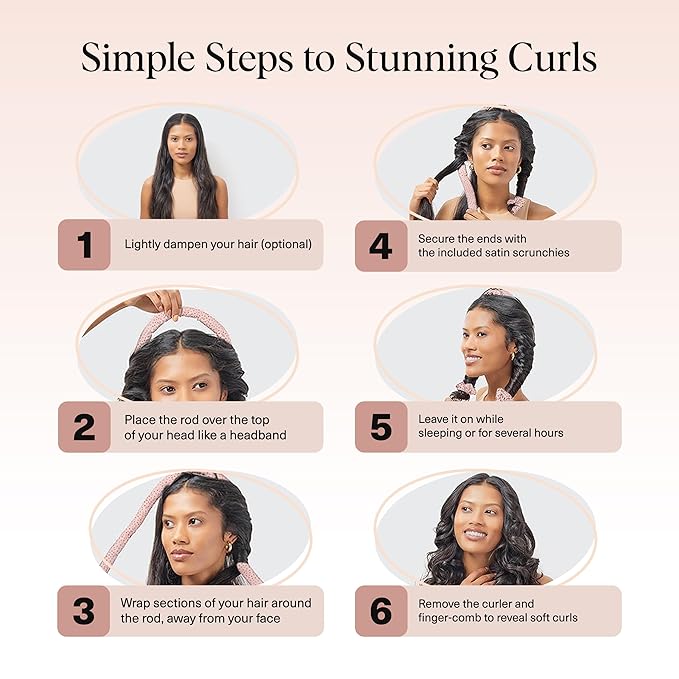 Kitsch Satin Heatless Curlers Set – Heatless Curls Overnight with 34" Hair Curler & 2 Satin Scrunchies, Comfortable No Heat Hair Curlers to Sleep In for Frizz-Free & Non-Damage Styling - Micro Dot