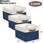 SIMPLE HOUSEWARE Large Fabric Storage Bin, 3 Pack, Steel Blue - Image 3