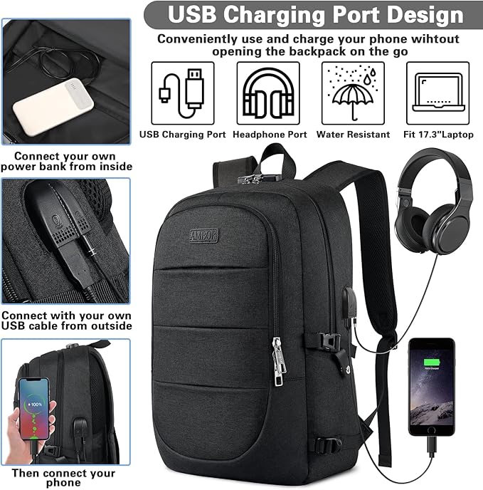 AMBOR Travel Laptop Backpack for Ｍen, 15.6-17.3 inch Laptop Backpack for School - Image 2