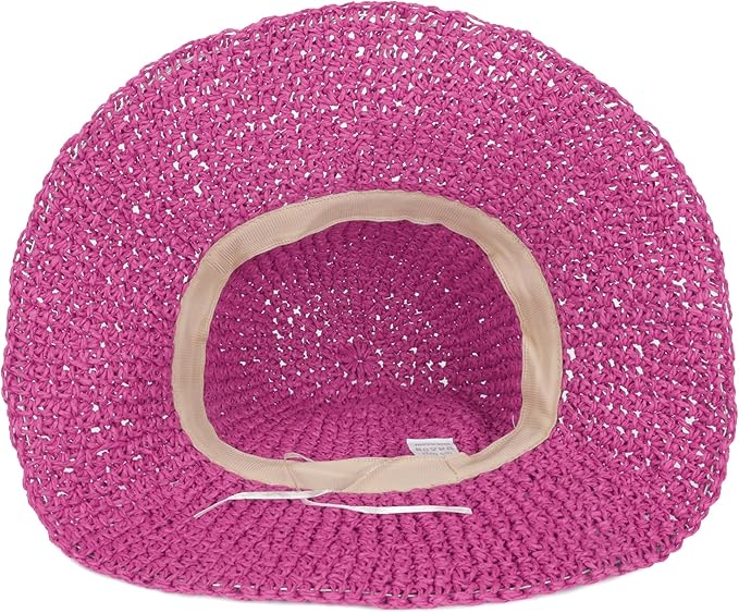 Womens Wide Brim Straw Sun Hat Foldable Floppy Crochet Beach Hat - Image 5