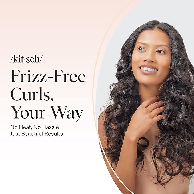 Kitsch Satin Heatless Curlers Set – Heatless Curls Overnight with Hair Curler & 2 Satin Scrunchies – Comfortable Hair Curlers to Sleep In for Frizz-Free, No Heat Damage Styling - Aura