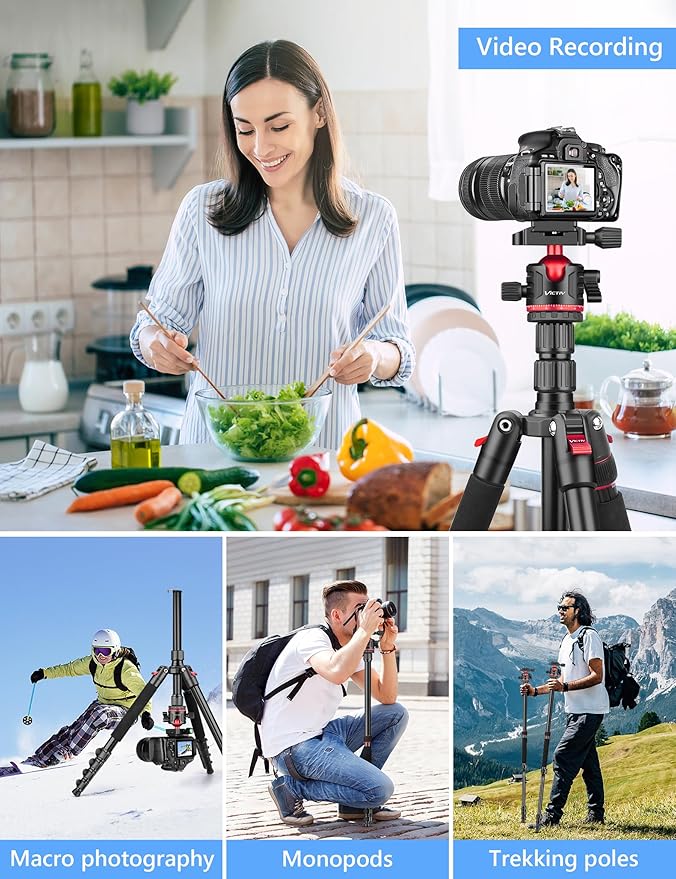 78" Porfessional Tripod for Camera, Victiv Aluminum Camera Tripod Monopod for - Image 5