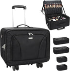 Relavel Extra Large Makeup Case Rolling Travel Train Case with 360° Spinner Wheels, 3 Layer with Insulation Compartment & Four Clear Storage Bags, Professional Makeup Artist Bag Set, Black