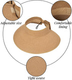 Sun Hats for Women Straw Beach Hat Wide Brim Sun Visor Summer Hat Packable - Image 4